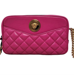 Versace Pink Leather Quilted La Medusa Medium Camera Bag New with Box