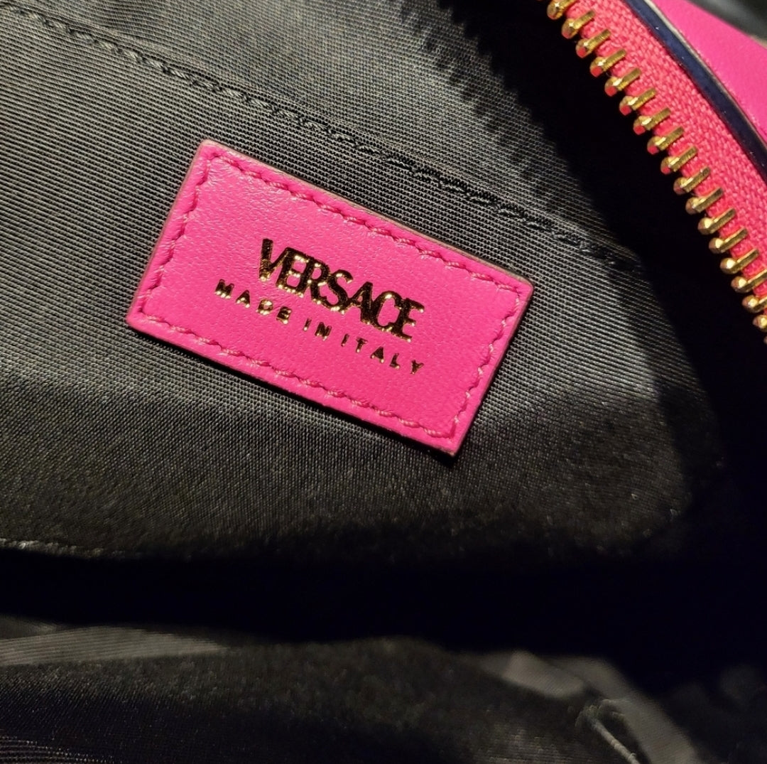 Versace Pink Leather Quilted La Medusa Medium Camera Bag New with Box