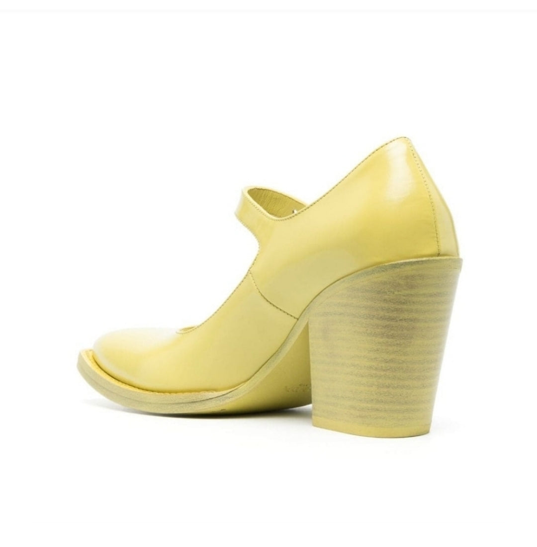 Prada 90mm Mary Jane Brushed Leather Pumps Lime