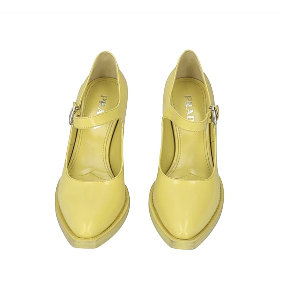 Prada 90mm Mary Jane Brushed Leather Pumps Lime