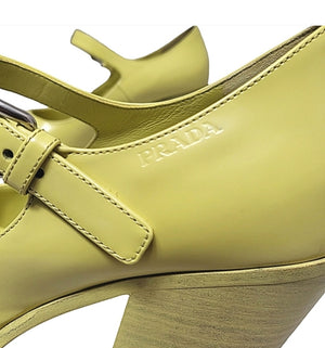 Prada 90mm Mary Jane Brushed Leather Pumps Lime