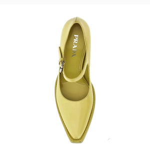 Prada 90mm Mary Jane Brushed Leather Pumps Lime