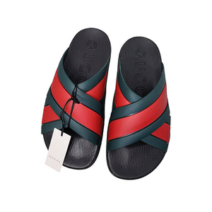 Gucci Red and Green Web Criss Cross Women's Slides