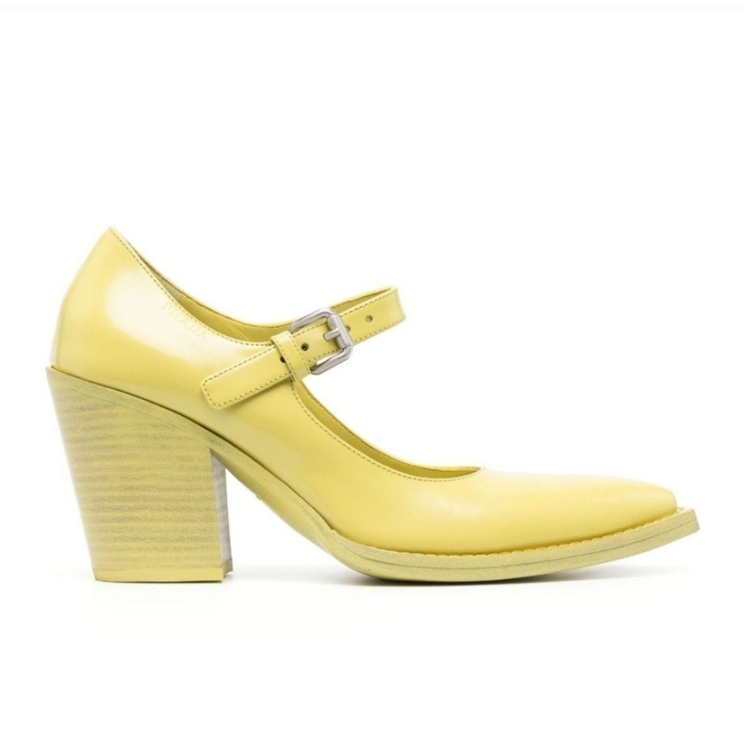 Prada 90mm Mary Jane Brushed Leather Pumps Lime