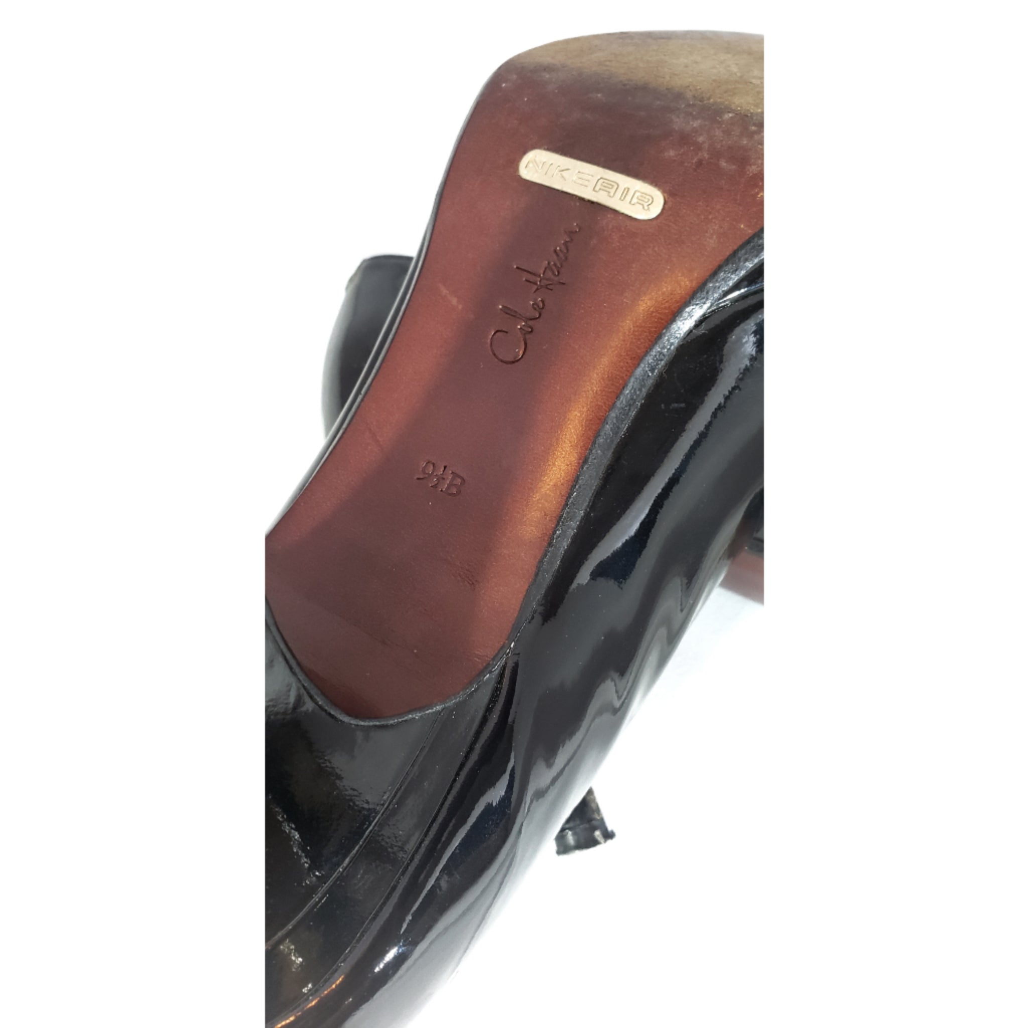 Cole Haan NIKE Air Black Patent Leather Peep Toe Heel Size 9.5