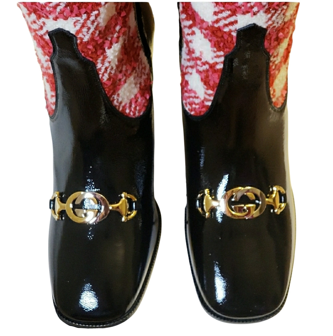 Gucci Zumi Red and White Tweed Knee Boots