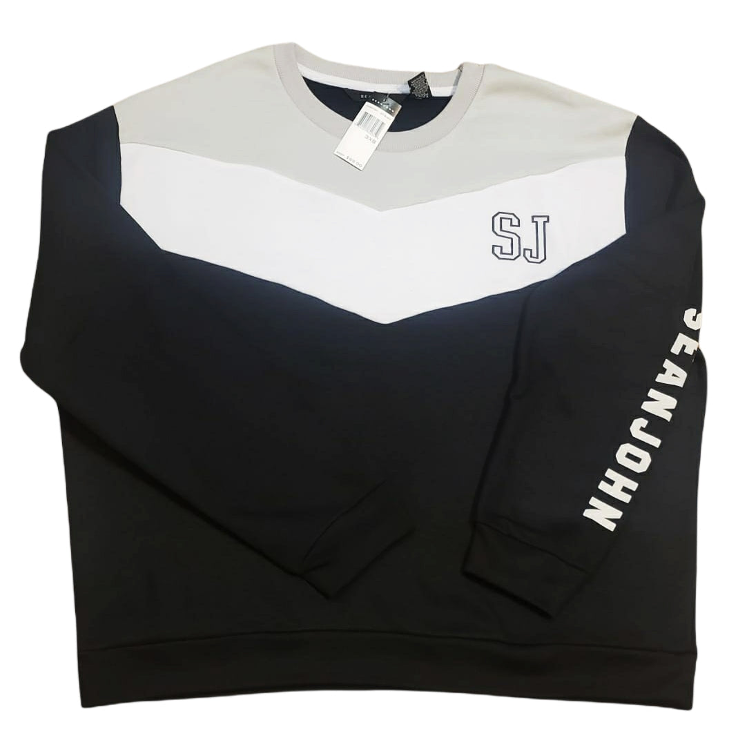 Sean John Jet Black Colorblock SJ Logo Sweatshirt