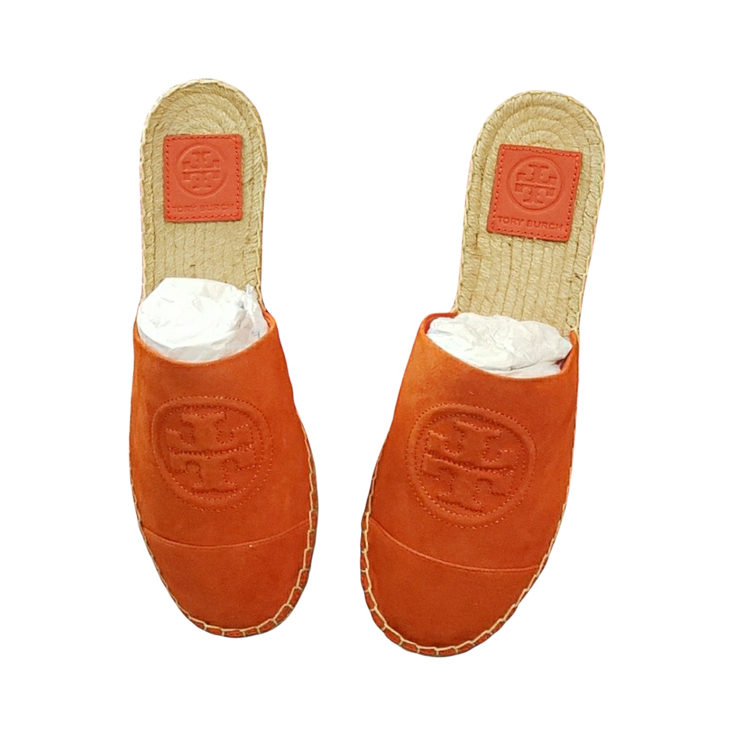 Tory Burch Orange Suede Espadrille Mule Slides