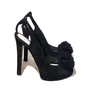 Alexander McQueen Black Suede Peeptoe Heels