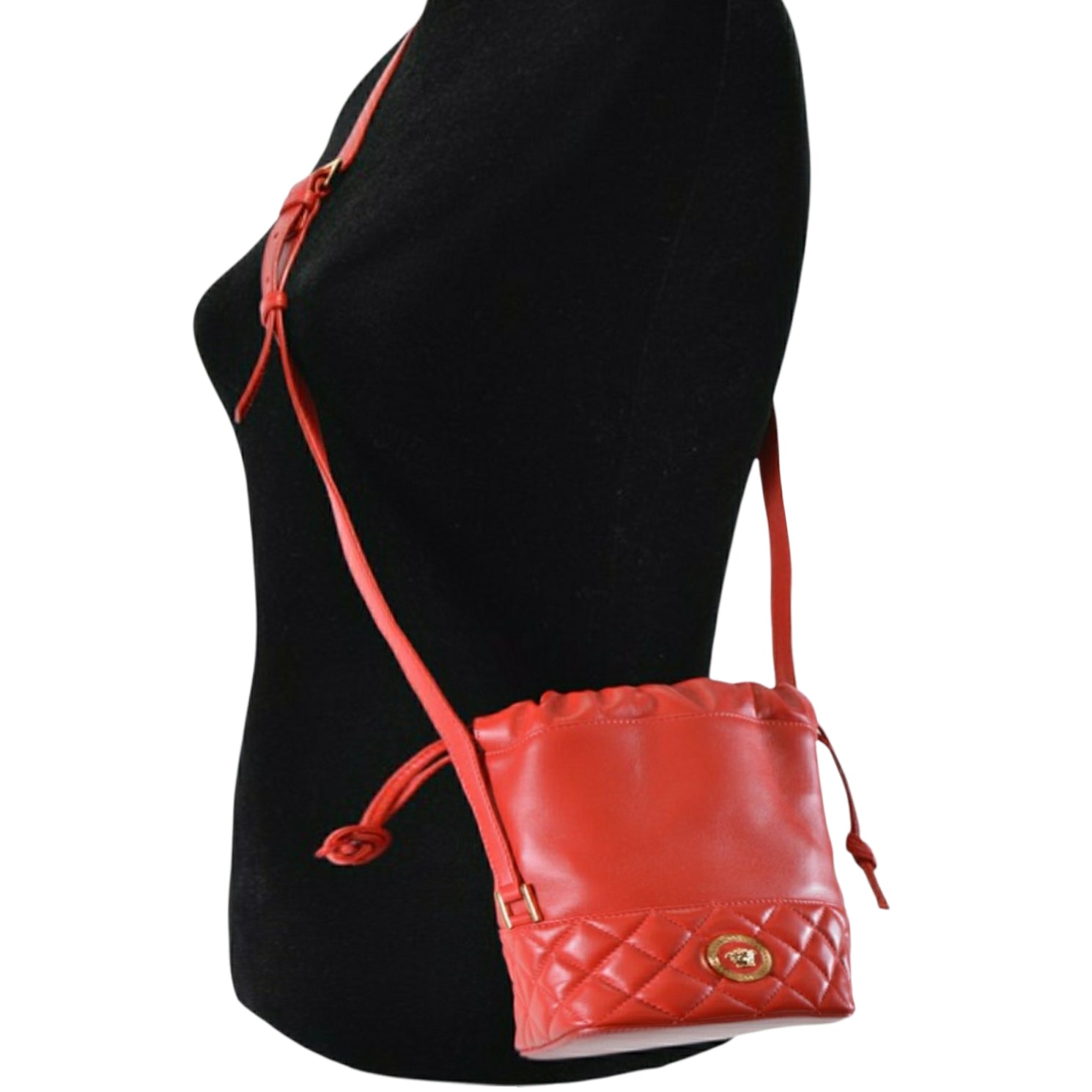 Versace Red Lambskin Leather Medusa Head Mini Crossbody Bucket Bag – The  Ultimate Resale Rack