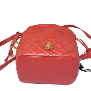 Versace Red Lambskin Leather Medusa Head Mini Crossbody Bucket Bag