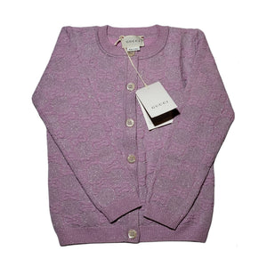 Gucci Kids Pink GG Monogram Cardigan with Silver Glitter Undertone