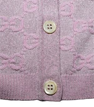 Gucci Kids Pink GG Monogram Cardigan with Silver Glitter Undertone