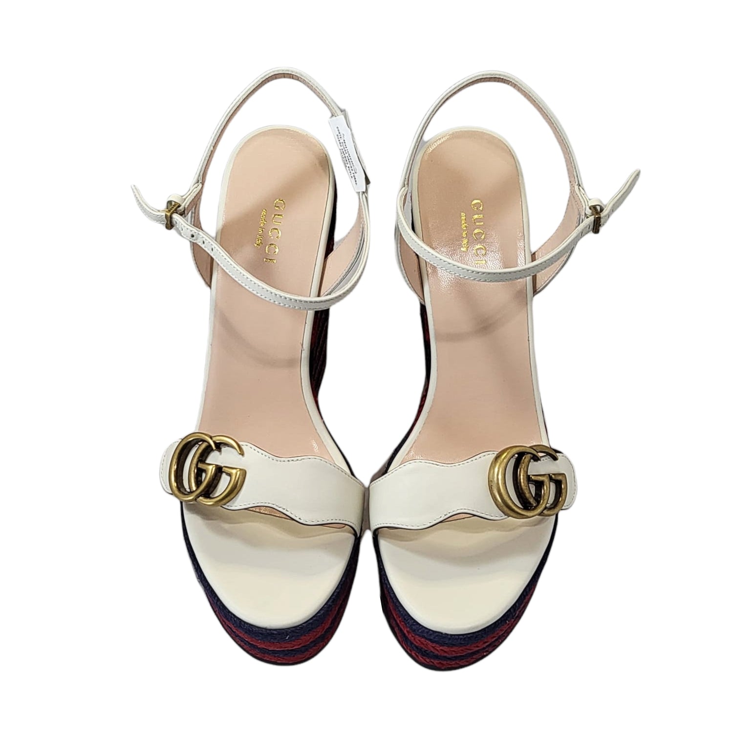 Leather Espadrille Wedge Sandals in White - Gucci