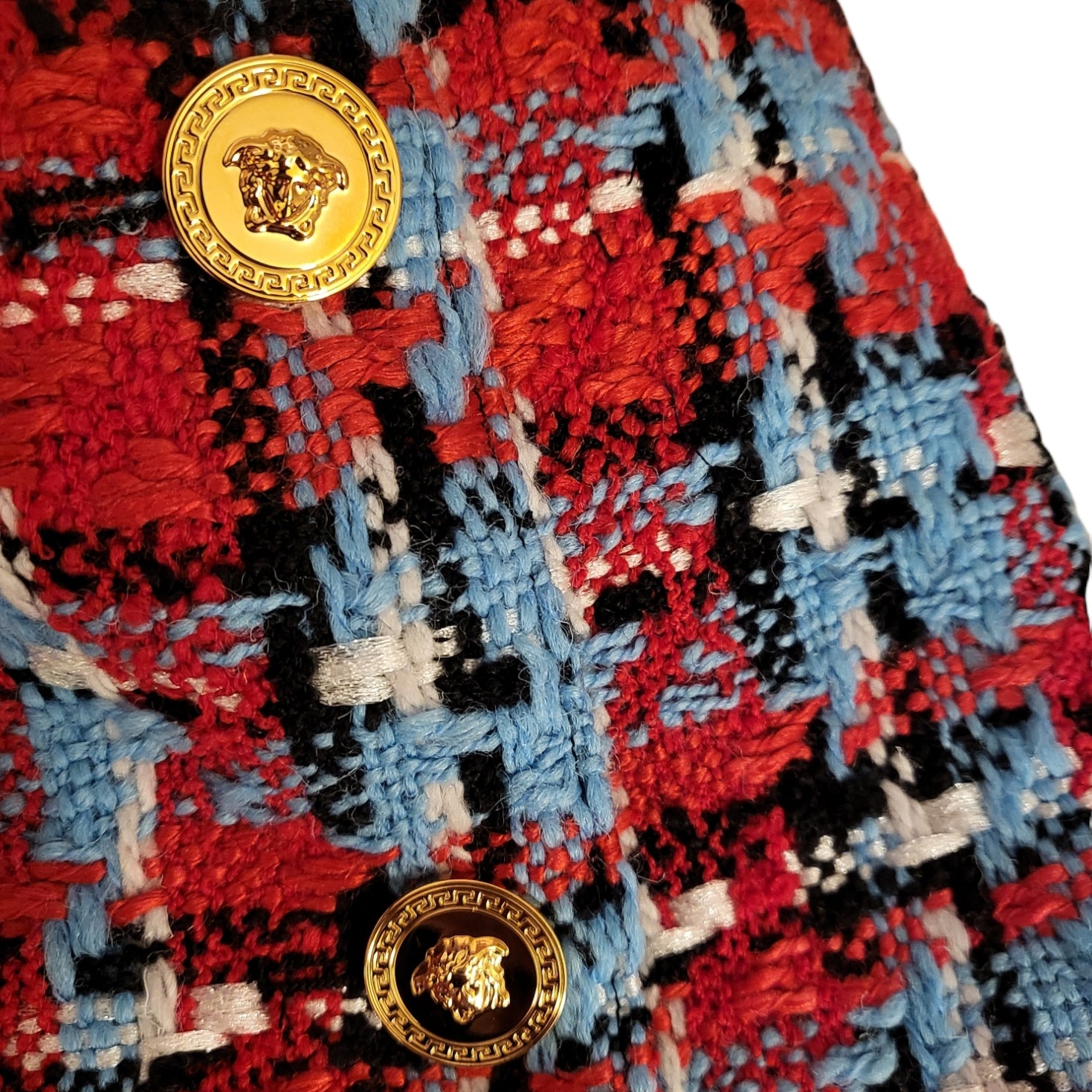 Versace Blue and Red Check A-Line Wool Skirt