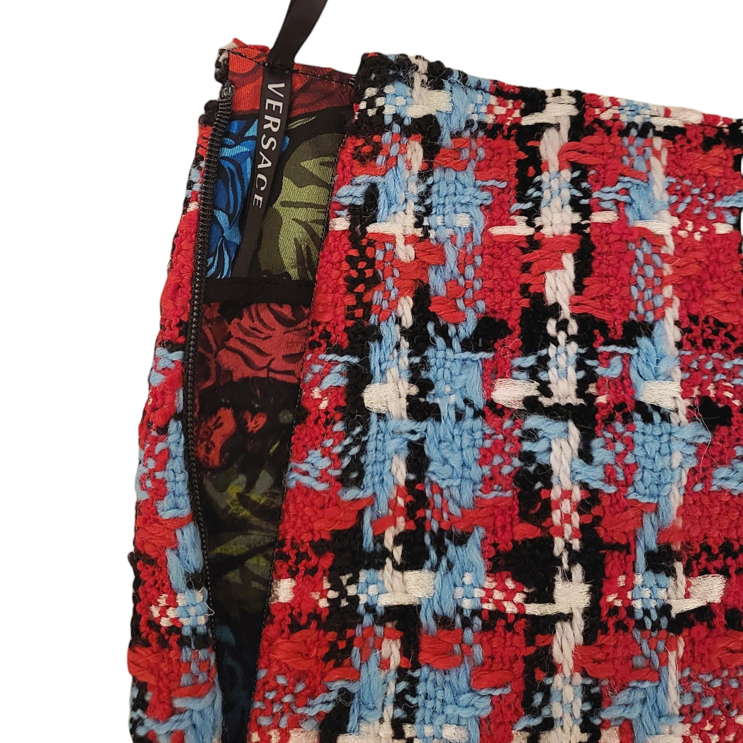 Versace Blue and Red Check A-Line Wool Skirt