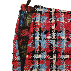 Versace Blue and Red Check A-Line Wool Skirt