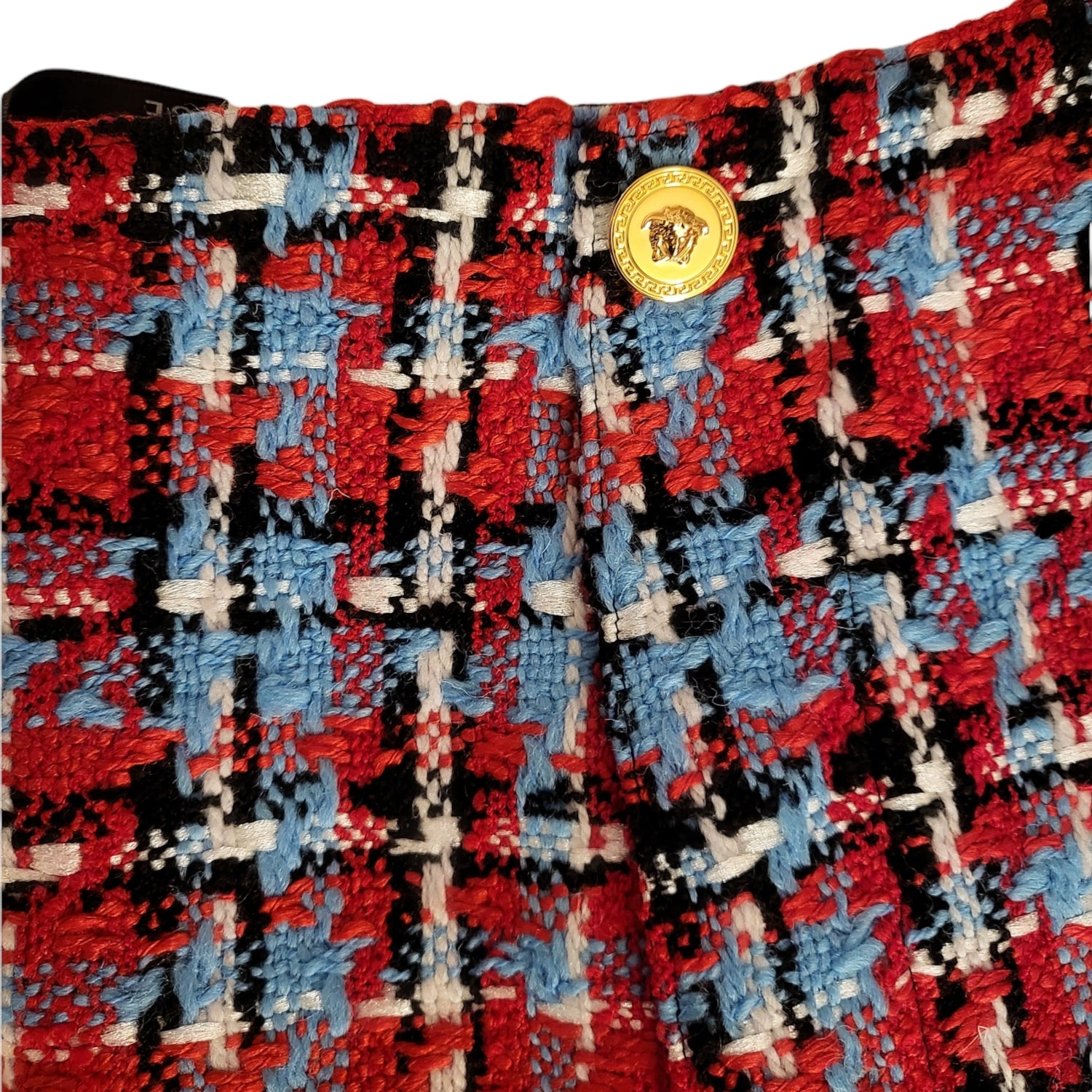 Versace Blue and Red Check A-Line Wool Skirt