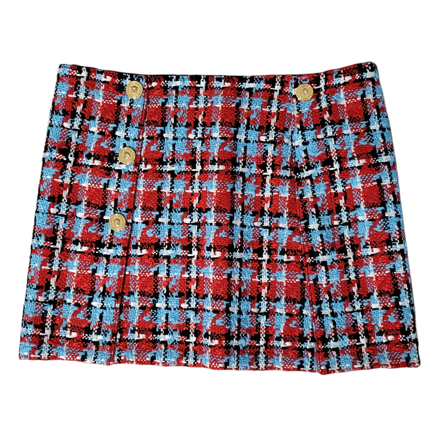 Versace Blue and Red Check A-Line Wool Skirt