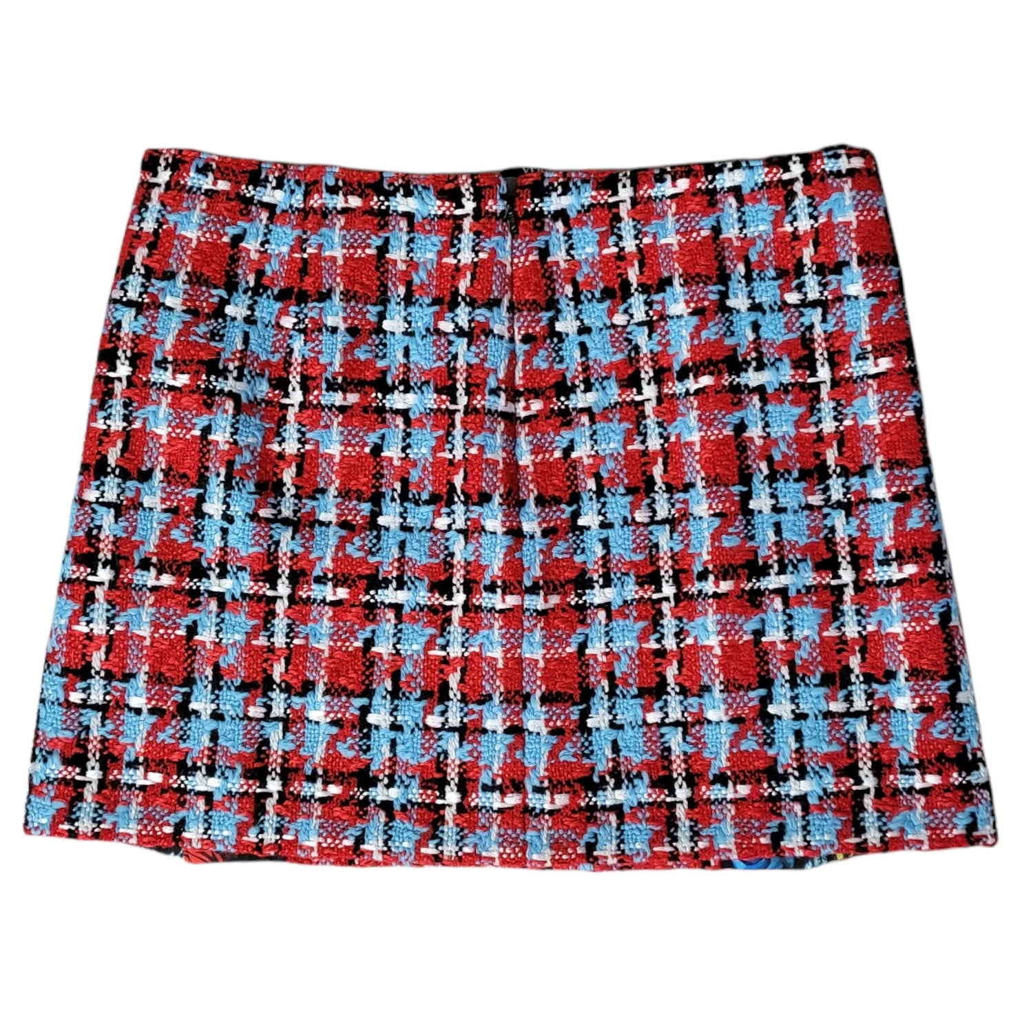 Versace Blue and Red Check A-Line Wool Skirt