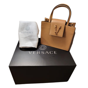 Versace Virtus Leather Small Tote Shoulder Crossbody Bag