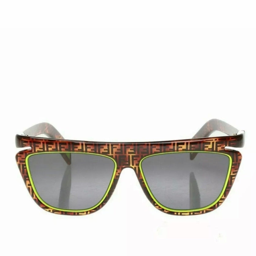 Fendi Flat Top Sunglasses w/ Logo Frames and Lime Lens Trim