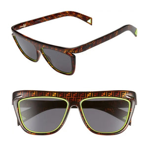 Fendi Flat Top Sunglasses w/ Logo Frames and Lime Lens Trim