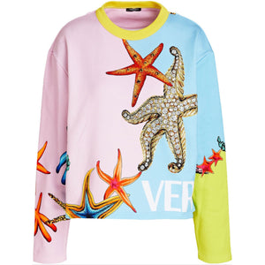 Versace Starfish Embellished Printed French Cotton-terry Sweatshirt