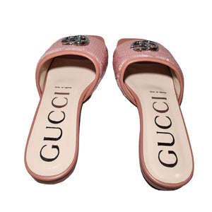 Gucci Quilted Pink Sequins Marmont Square Toe Slide Mules