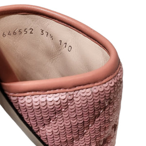 Gucci Quilted Pink Sequins Marmont Square Toe Slide Mules