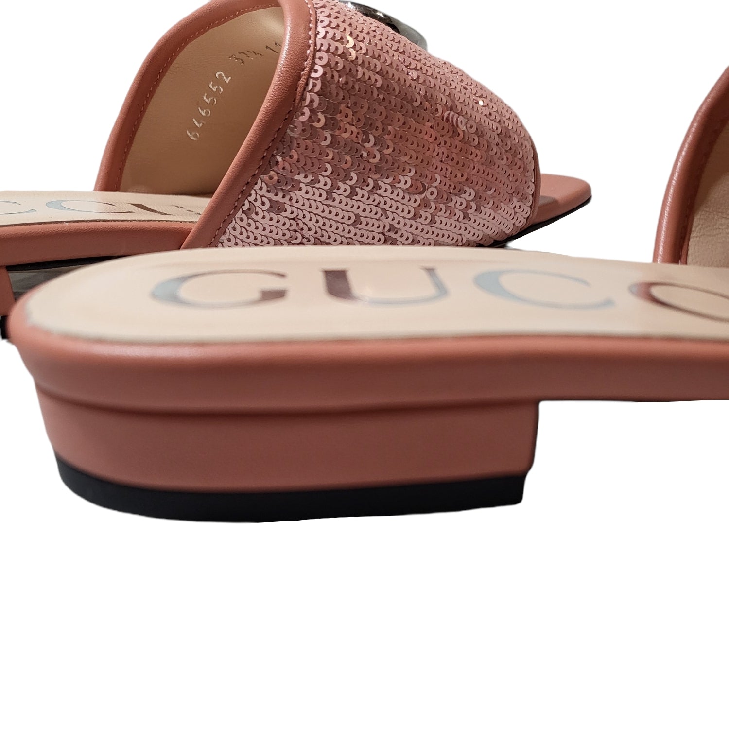 Gucci Quilted Pink Sequins Marmont Square Toe Slide Mules