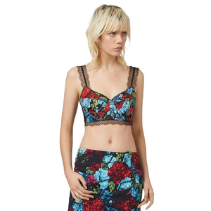 Versace Floral Print Black Lace Strap Crop Top / Bralette