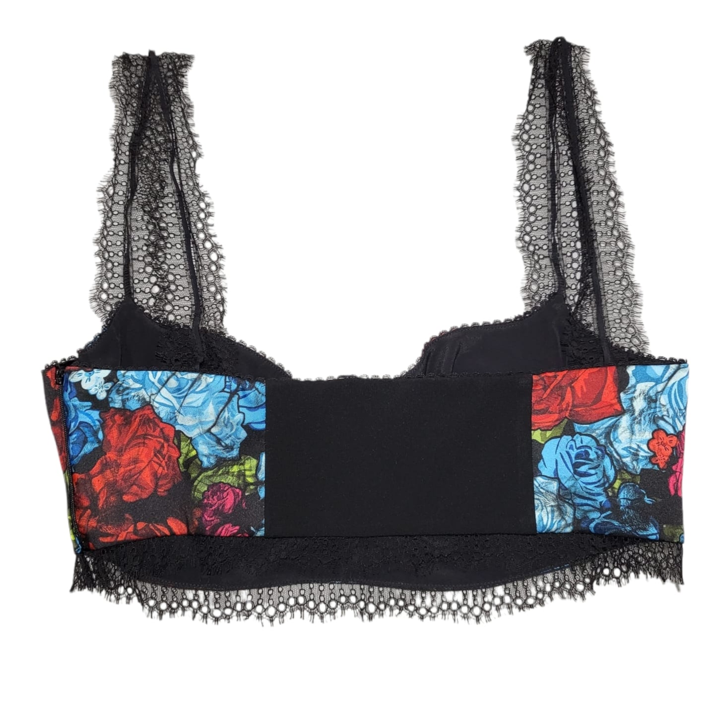 Versace Floral Print Black Lace Strap Crop Top / Bralette