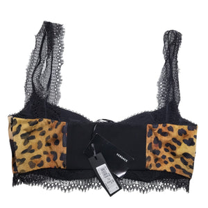 Versace Leopard Print Black Lace Strap Crop Top / Bralette