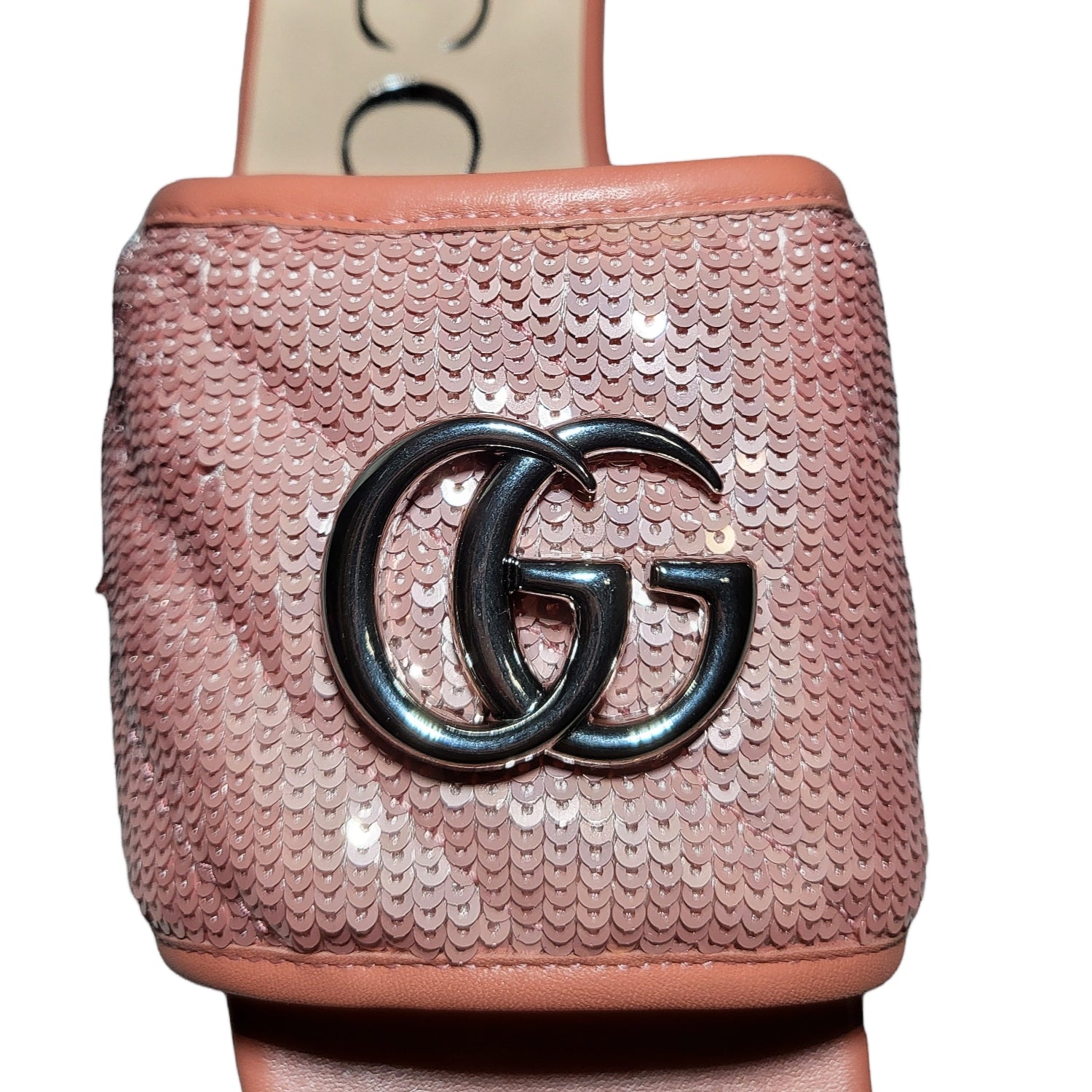 Gucci Quilted Pink Sequins Marmont Square Toe Slide Mules