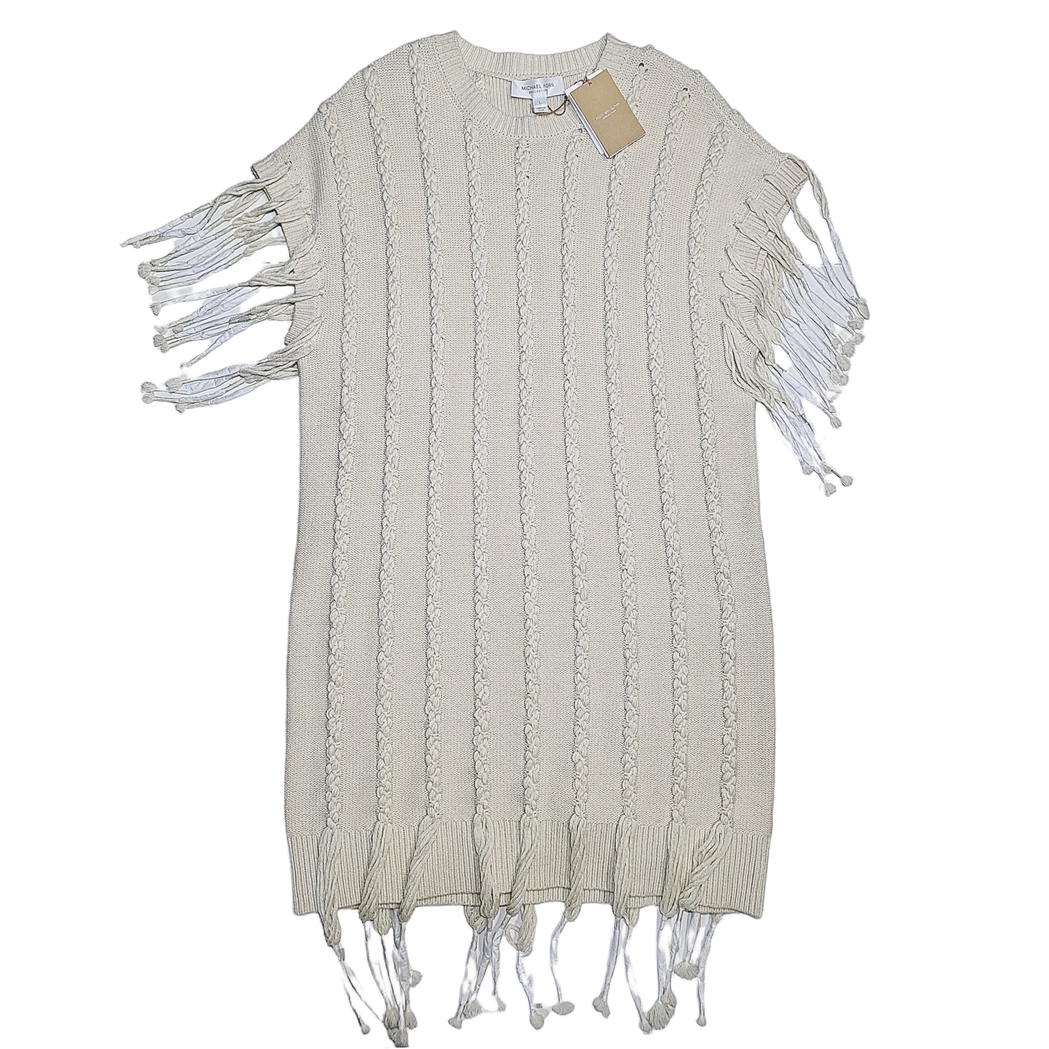 Michael Kors Collection Hand-Embroidered Oversized Braided Fringe Sweater Dress