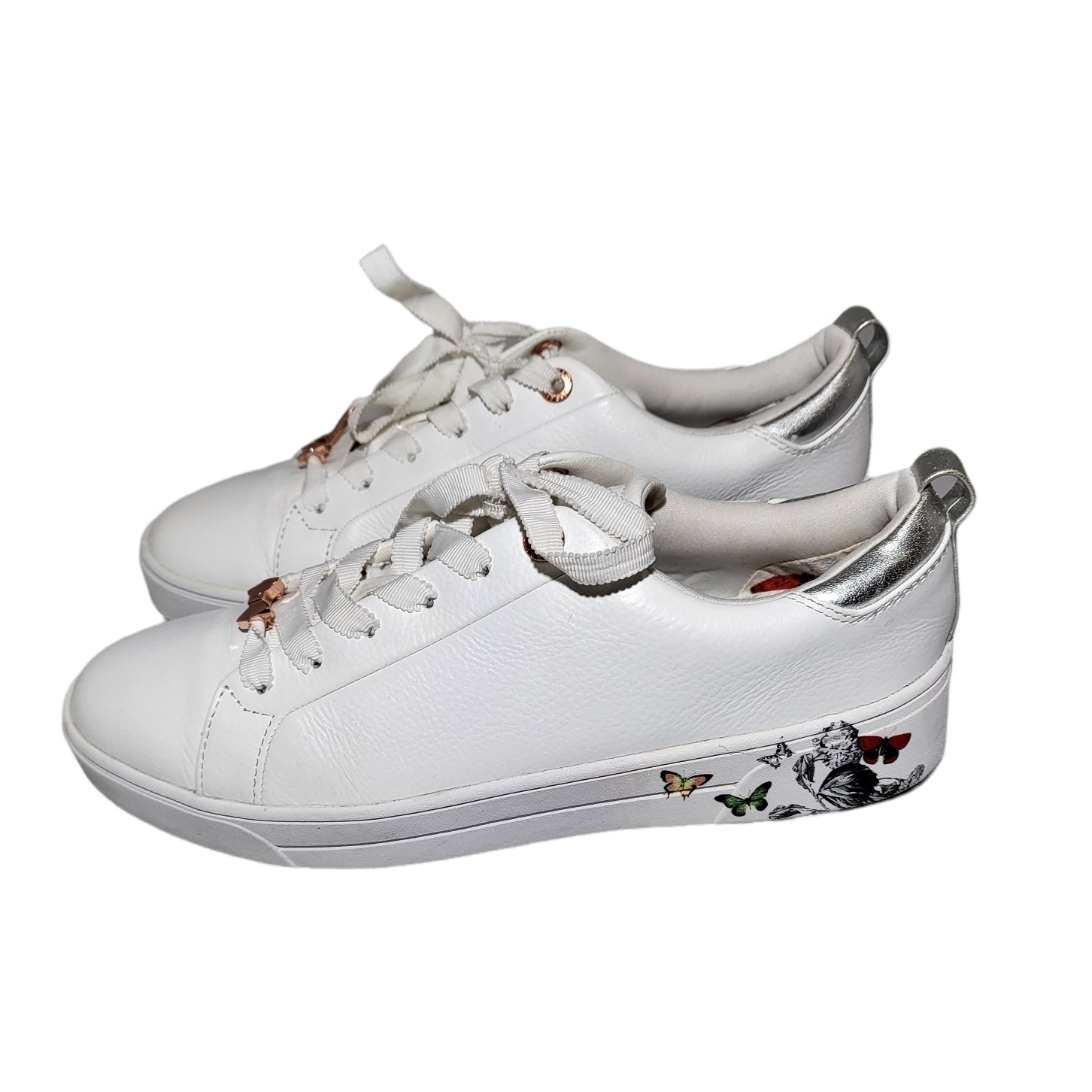 Ted Baker White Leather Floral Sneakers