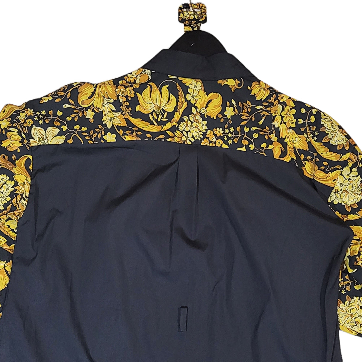 Versace Button Down Belted Shirt-Style Dress with Baroque Garden Print Sleeves