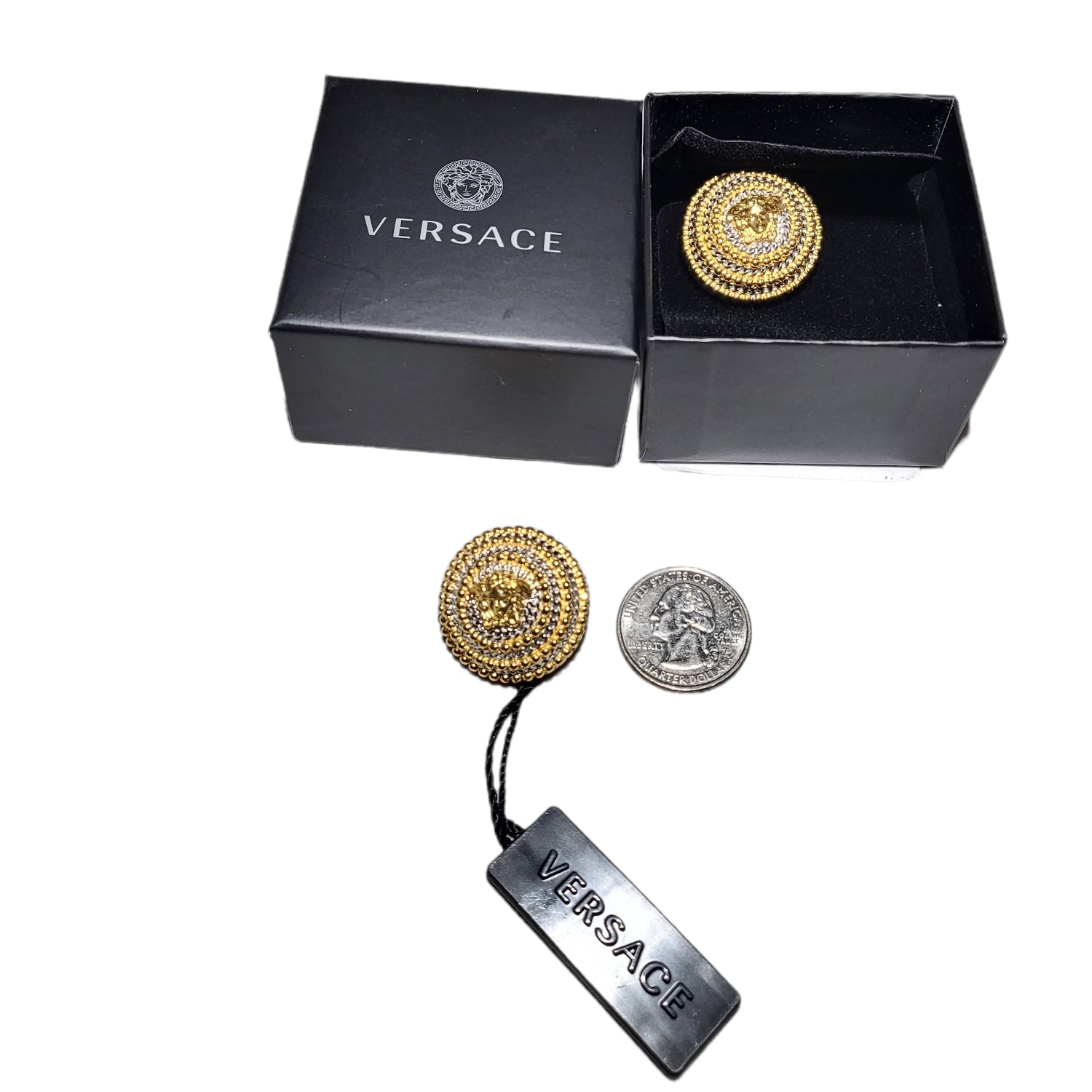 Versace Medusa Two Tone Gold and Silver Colored Rope Earrings