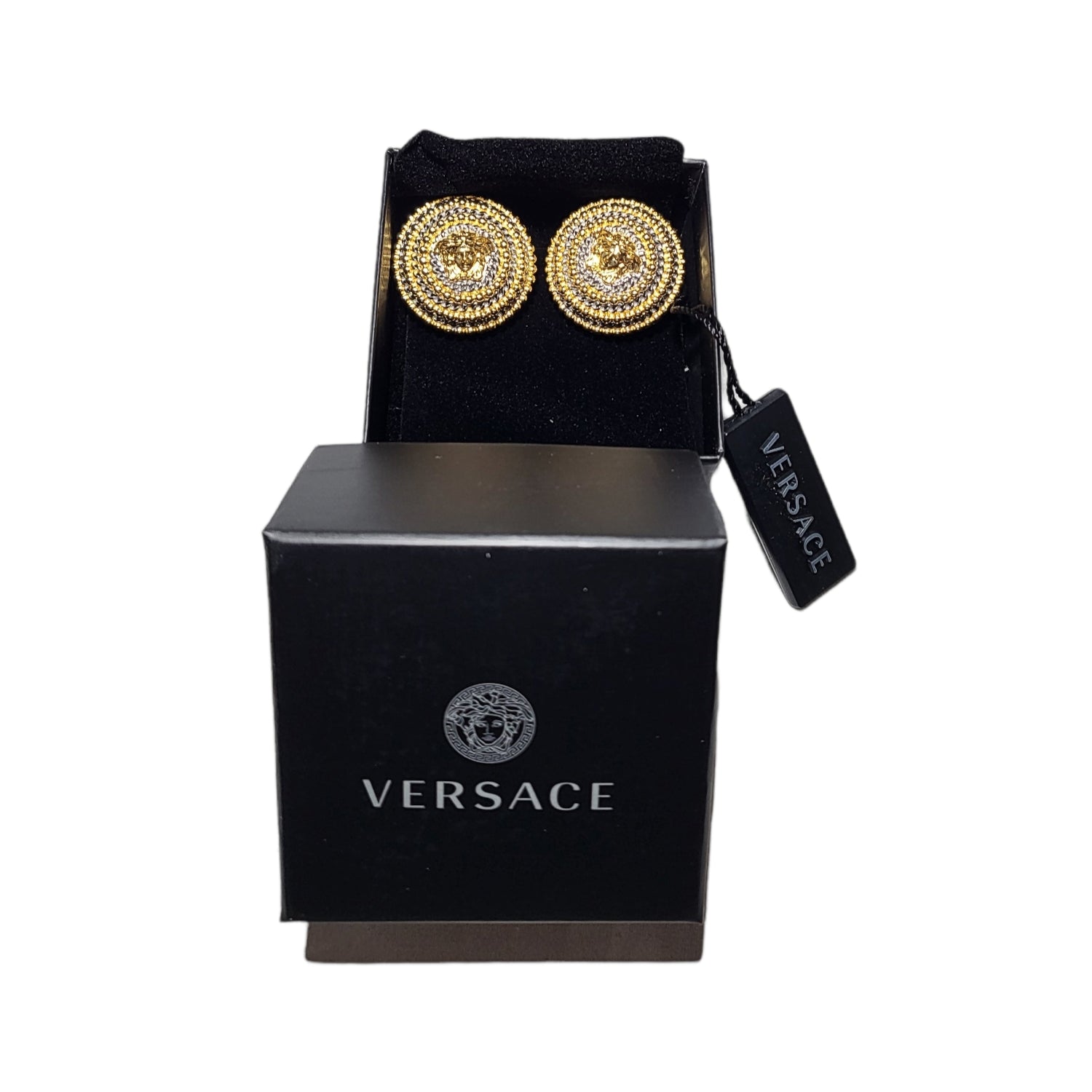 Versace Medusa Two Tone Gold and Silver Colored Rope Earrings