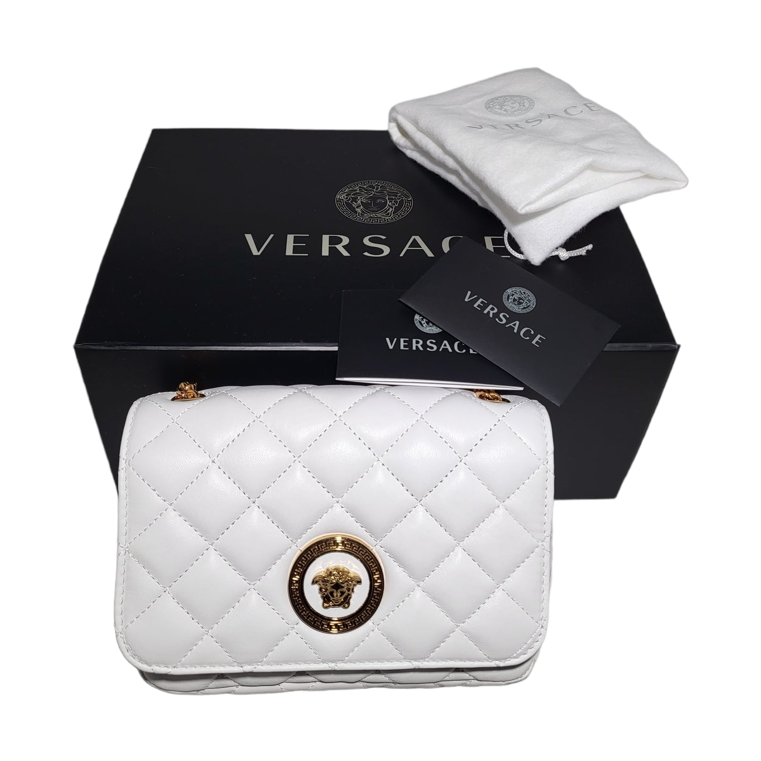 Versace Quilted Shoulder Bag Crossbody with Medusa and Greca Hardware