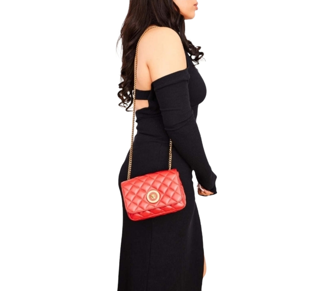Versace Quilted Shoulder Bag Crossbody with Medusa and Greca Hardware