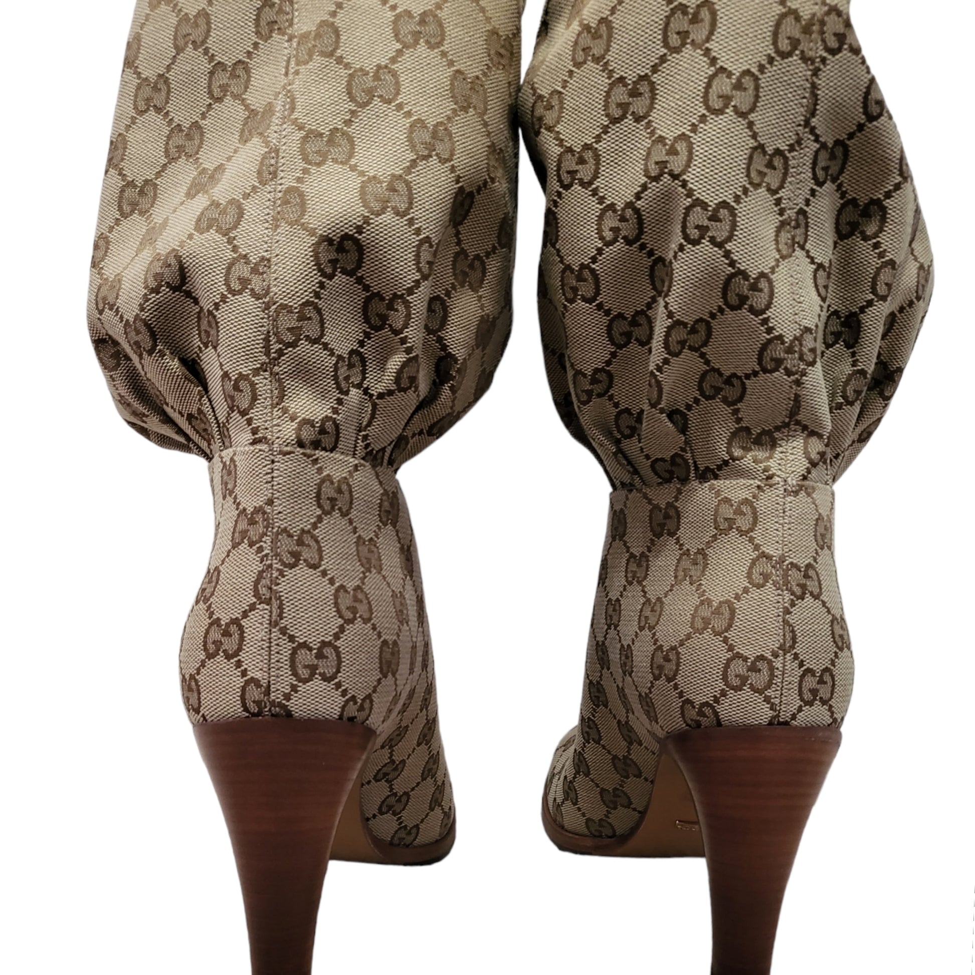 Gucci Thigh High Scrunched Over The Knee Signature Monogram Logo Boots