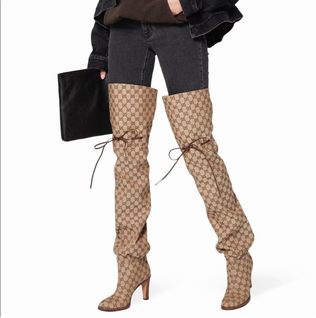 Gucci Thigh High Scrunched Over The Knee Signature Monogram Logo