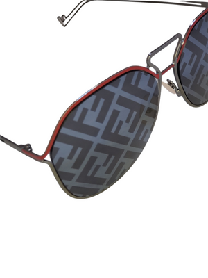 Fendi 60mm Aviator Logo Lens Sunglasses w/ Red Trim