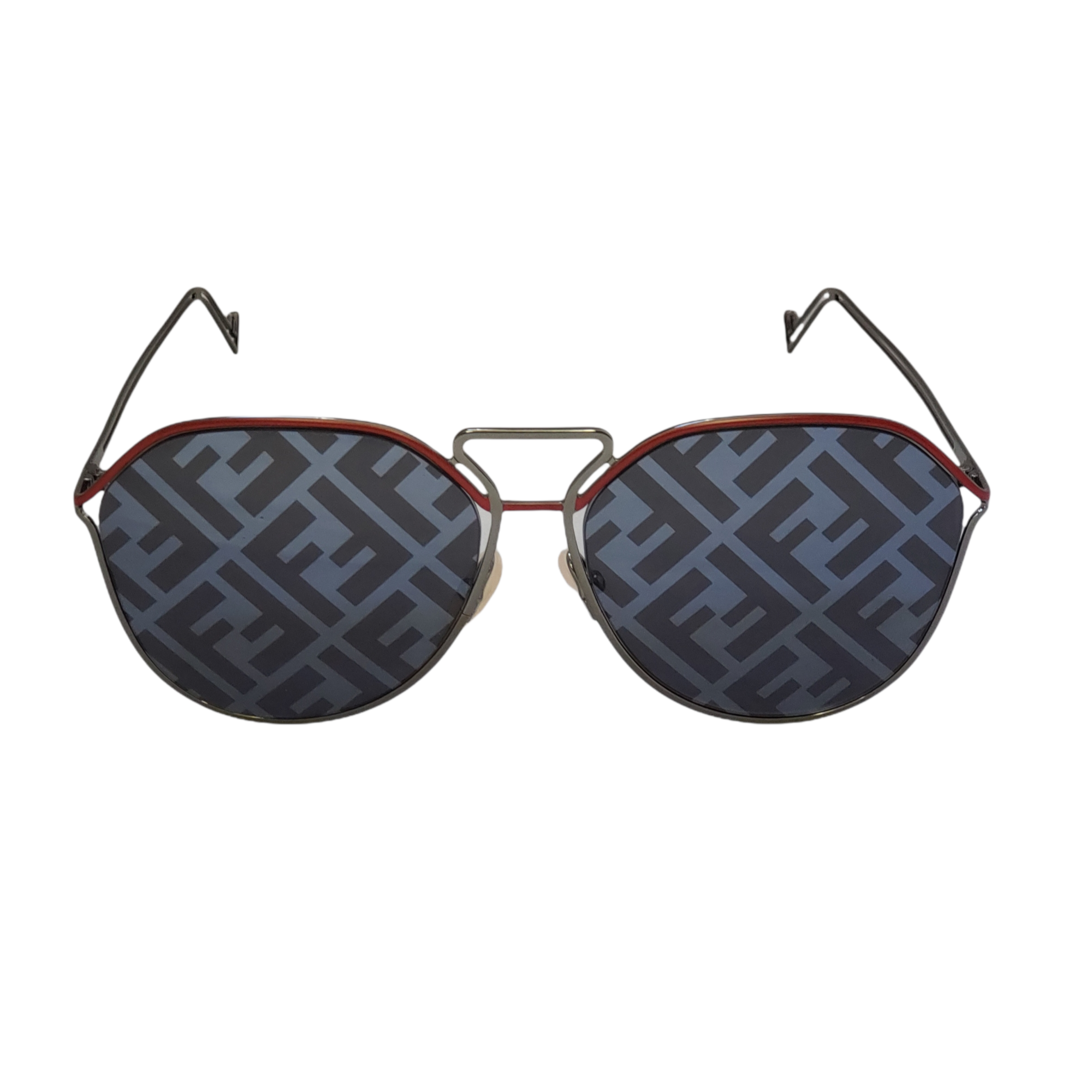 Fendi 60mm Aviator Logo Lens Sunglasses w/ Red Trim