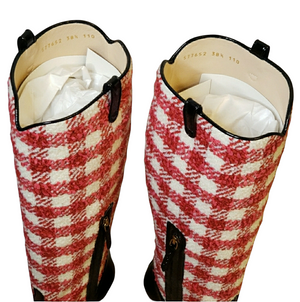 Gucci Zumi Red and White Tweed Knee Boots