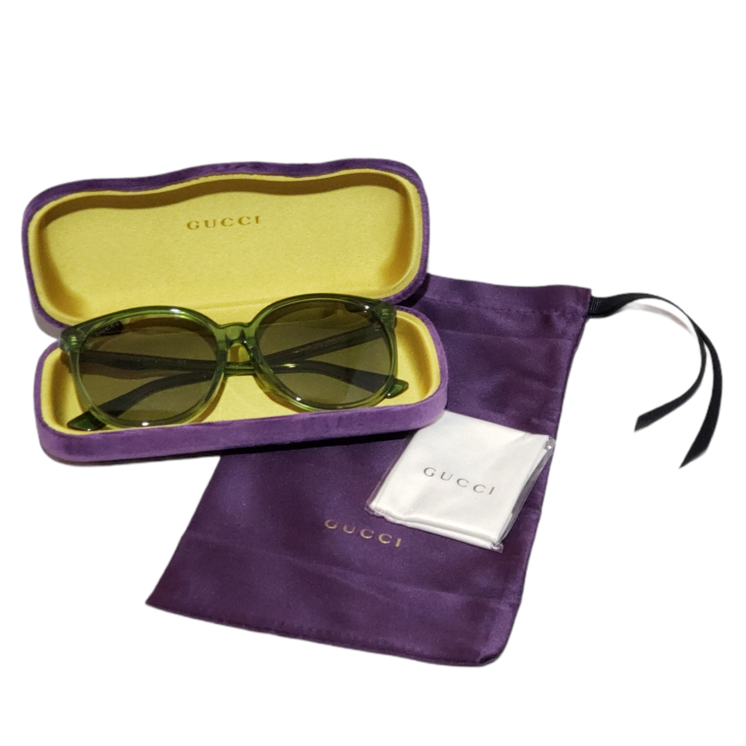 Gucci Unisex 57mm Round Green Sunglasses