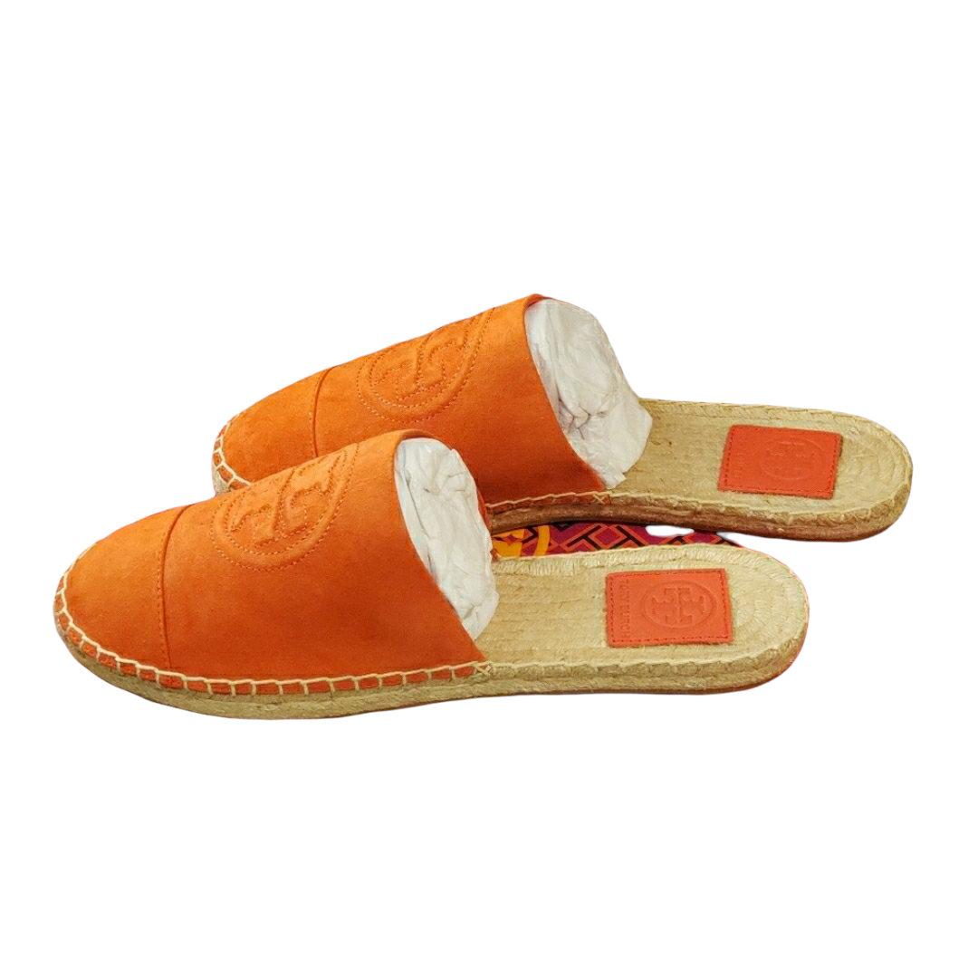 Tory Burch Orange Suede Espadrille Mule Slides