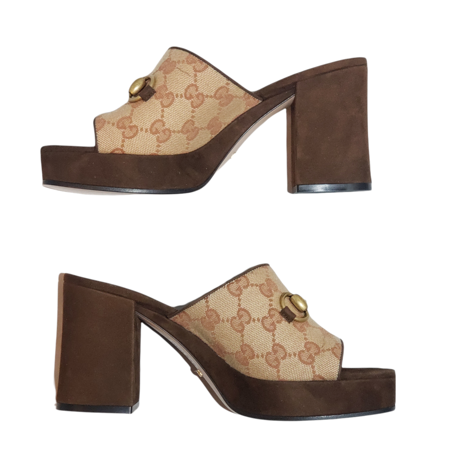 Gucci GG Mid-heel Brown Suede Platform Mules